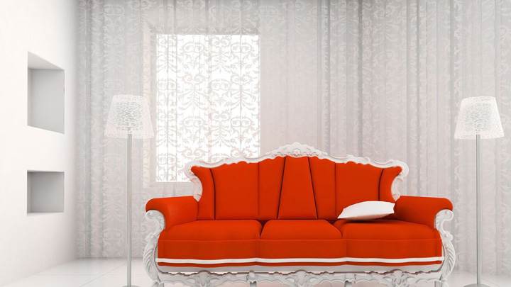 Red Sofa Side Lamps And White Background